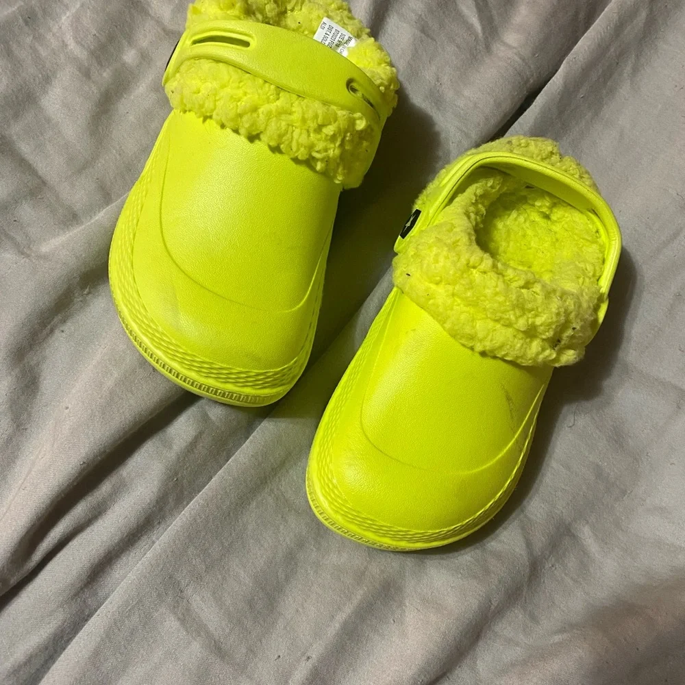 Vibrant Yellow Fuzzy Kids‎ Crocs